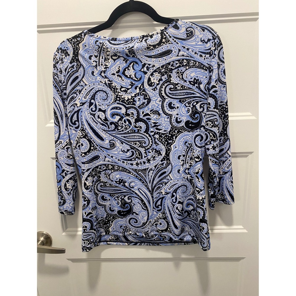 Travel Cruise Womens Blue Paisley 3/4 Sleeve Scoop Neck Top Size M no wrinkles - Picture 3 of 7